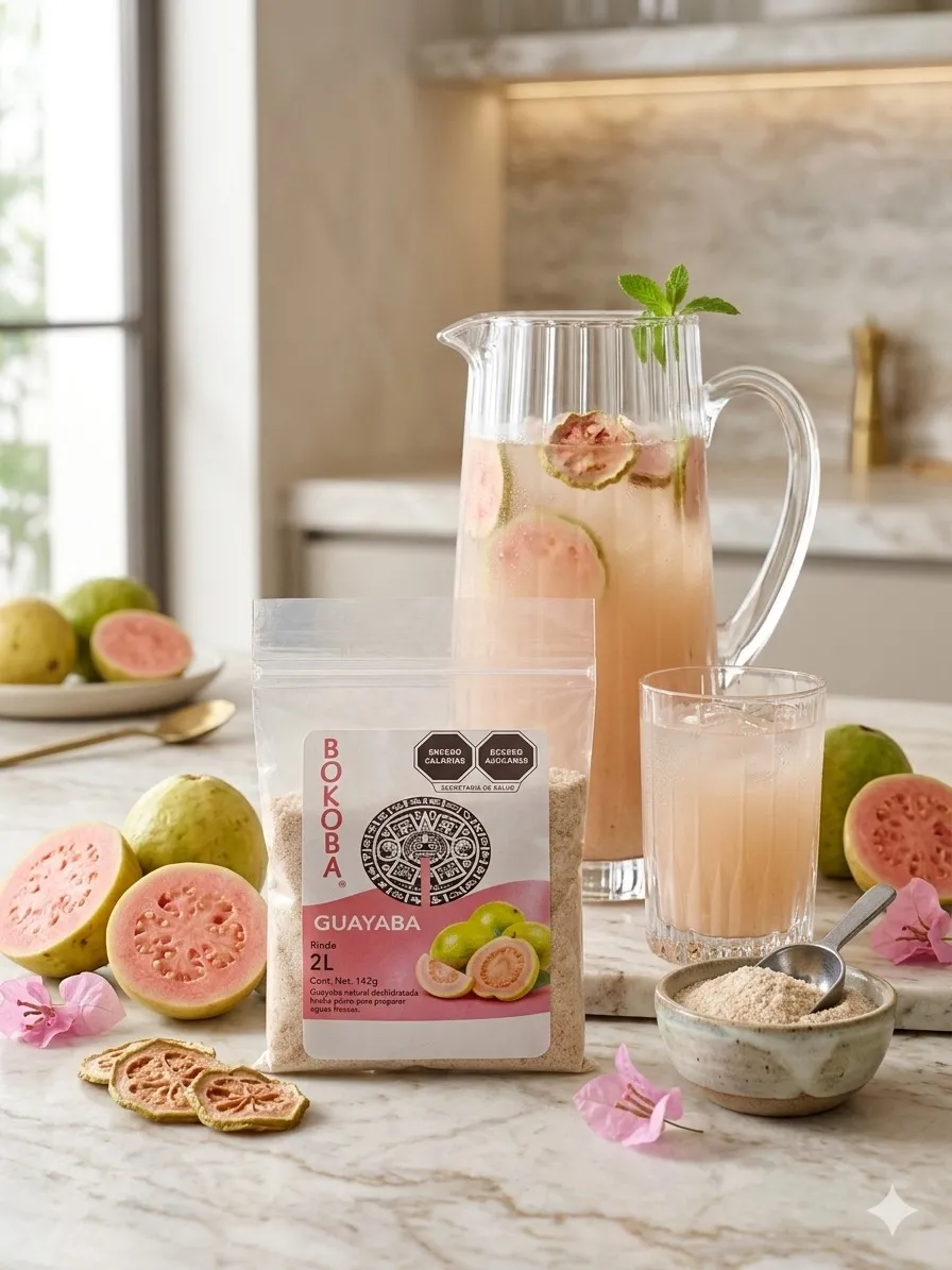 Caja con polvo natural para preparar agua de Guayaba