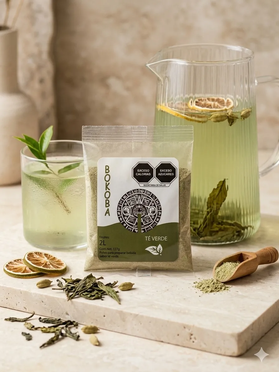 Caja de polvo natural para preparar bebida de Té Verde
