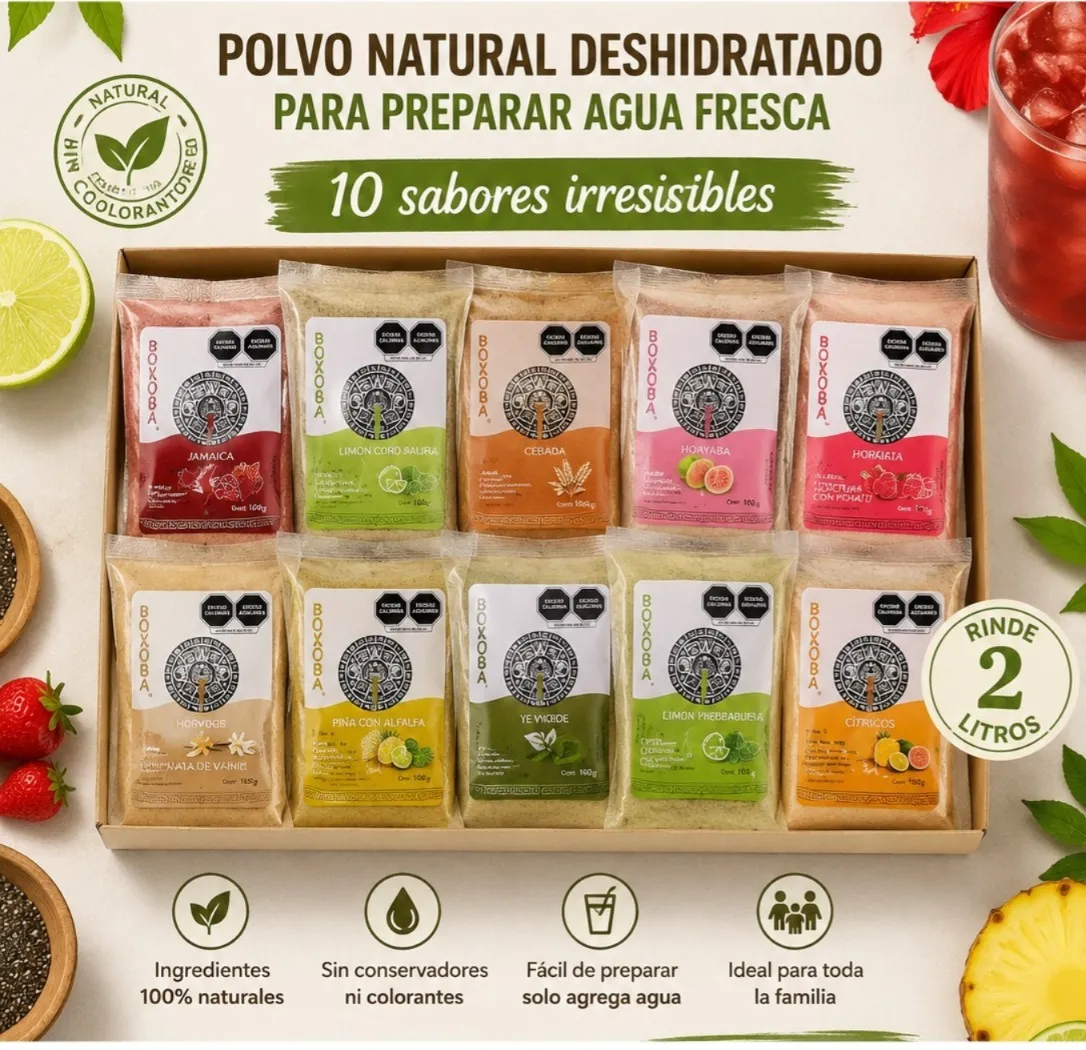 Caja Suritida con Sobres de Polvo Natural Para Preparar Agua Fresca