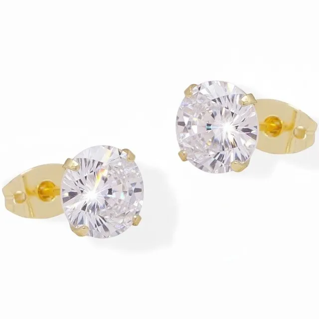 Broquel Circulo Blanco 8mm Zirconia Oro Lam.