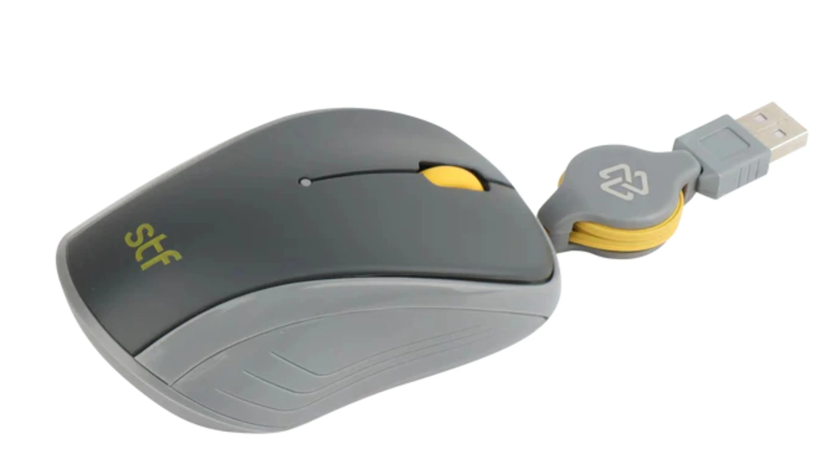 Mouse Alámbrico Retráctil STF VIVA: 1600 DPI, Ergonómico, USB, 80cm, Gris Grafito